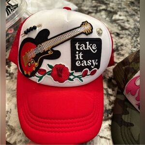Red Guitar Embroidered Cap